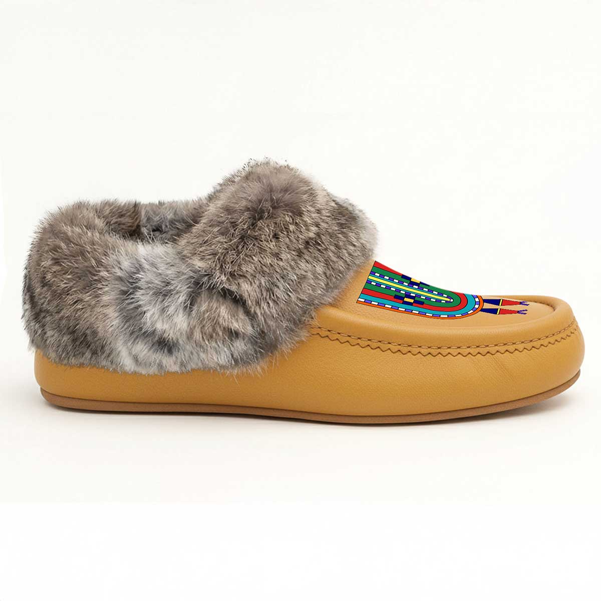 River Hold Tan Leather Mottled Fur Moccasin