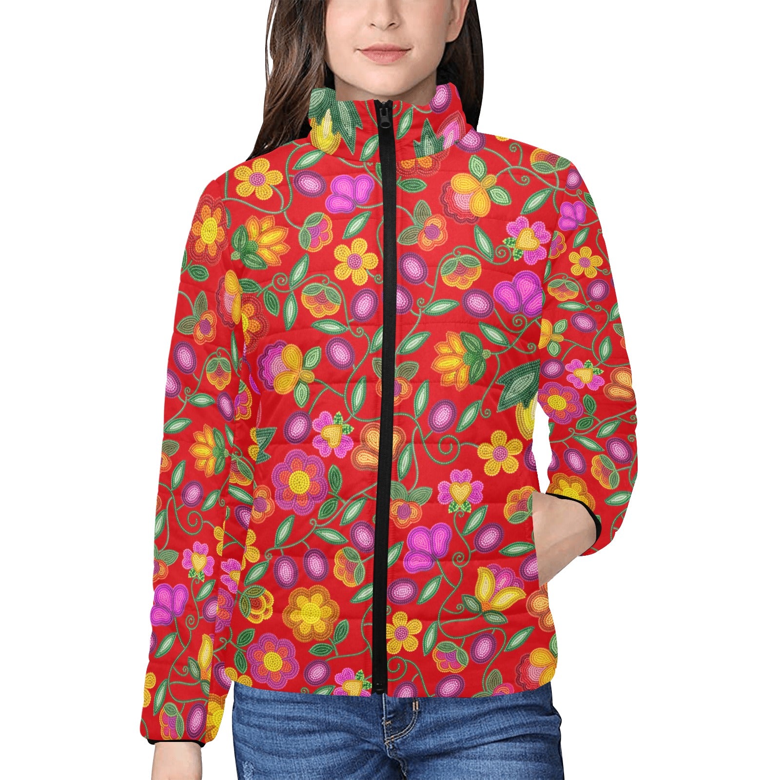 Boreal Bounty Red Women's Stand Collar Padded Jacket