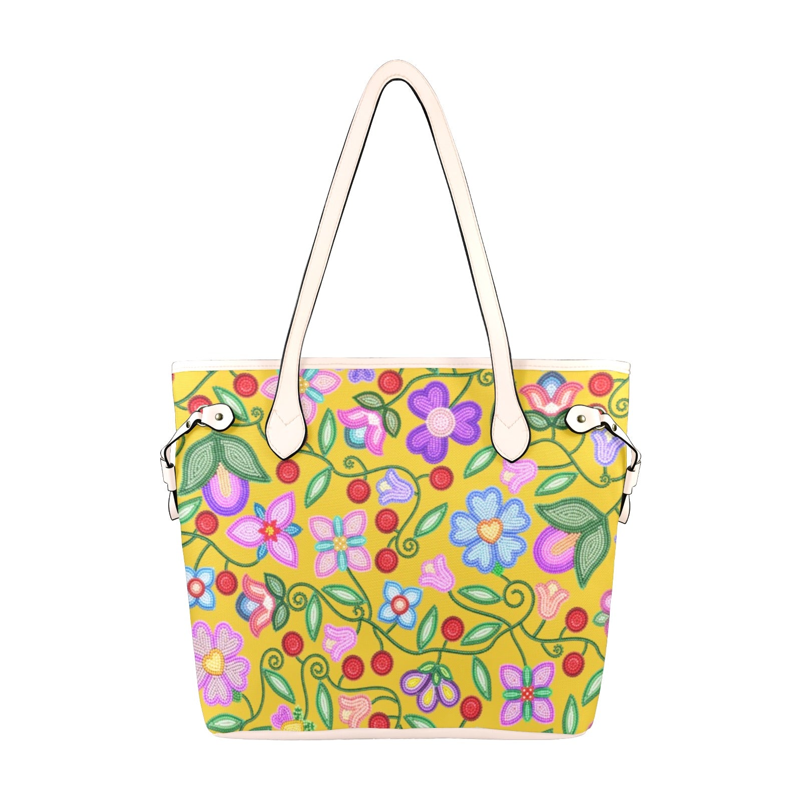 Petal Harmony Ochre Clover Canvas Tote Bag
