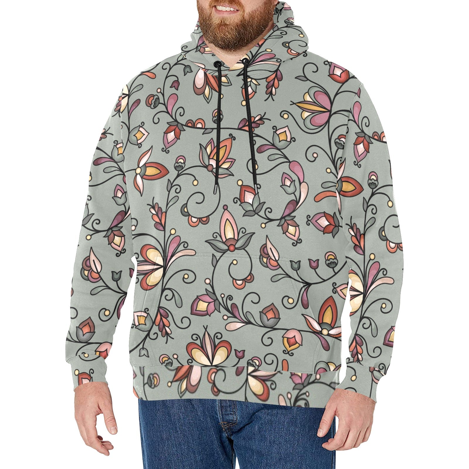 Burnt Sky Petals Green Men's Long Sleeve Fleece Hoodie