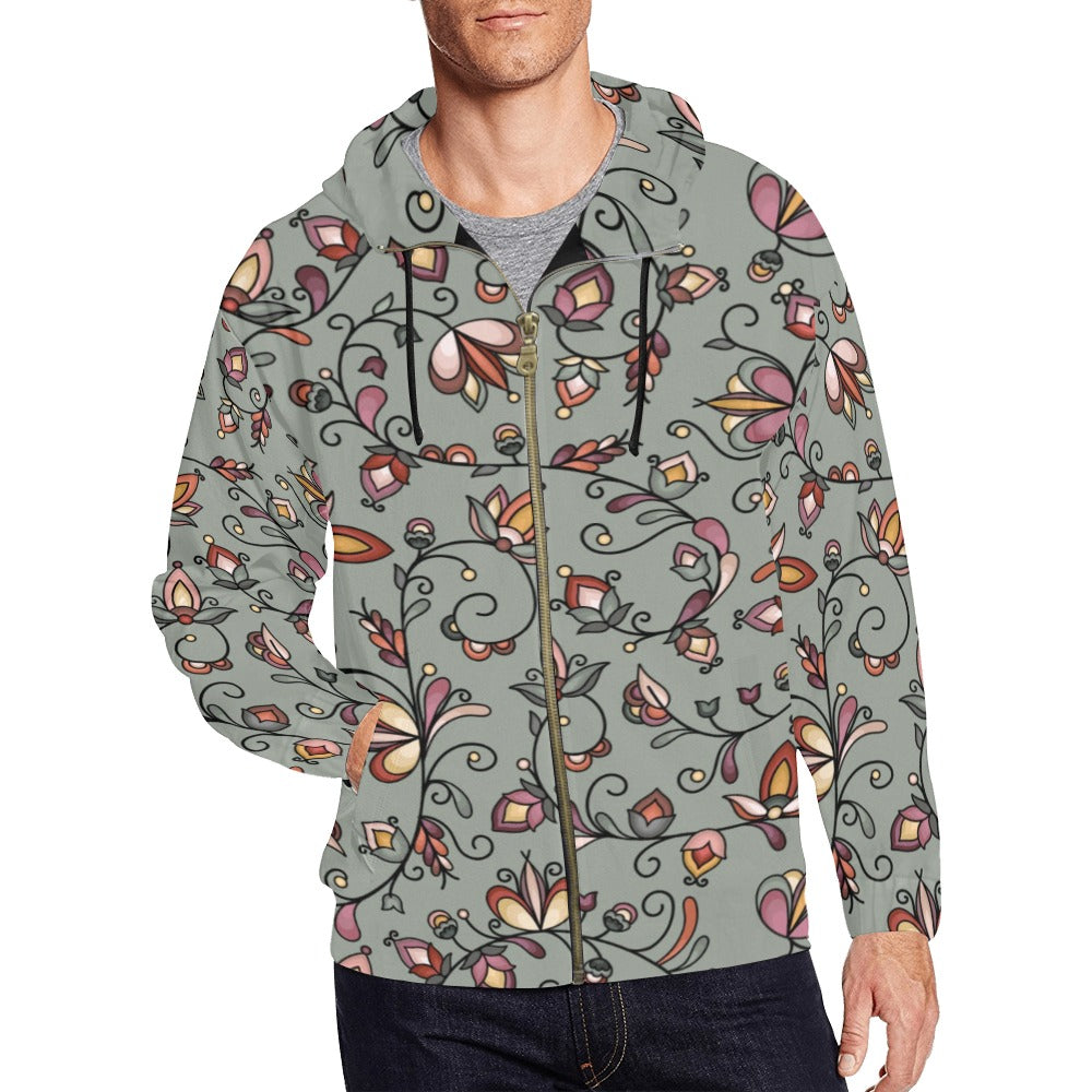 Burnt Sky Petals Green Men's Zipper Hoodie