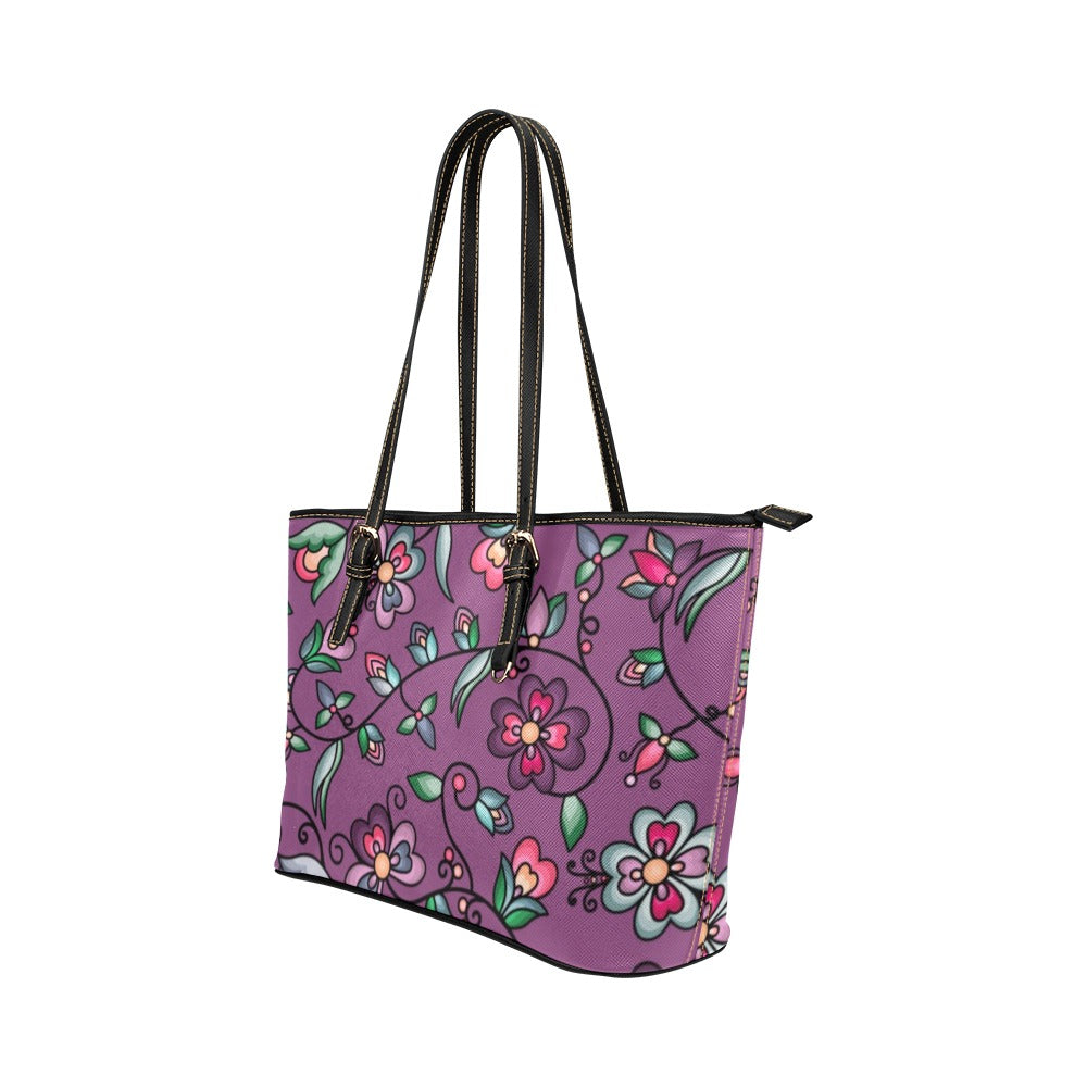 Amber Evening Garland Purple Leather Tote Bag/Large