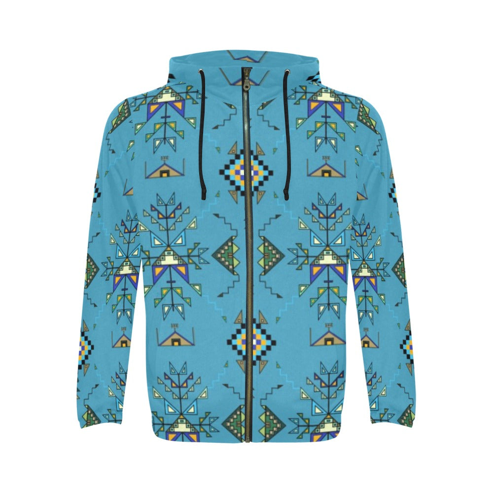 Bear Shield Blue Men's Zipper Hoodie