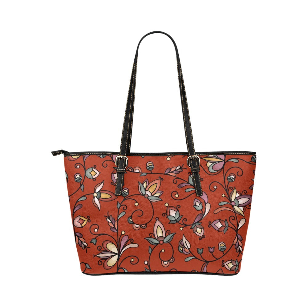Burnt Sky Petals Red Leather Tote Bag/Large