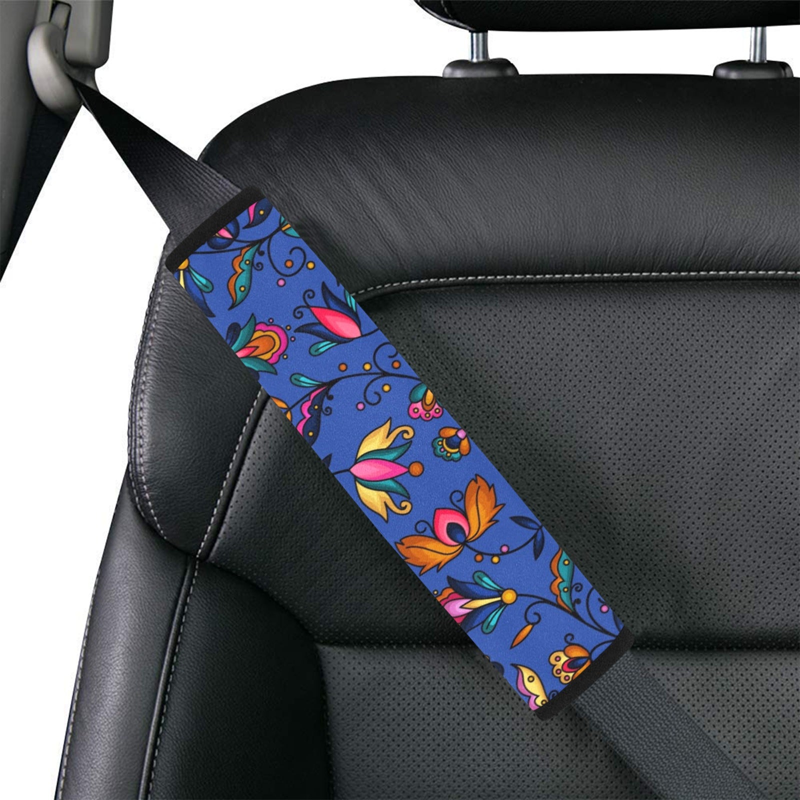 Copper Prairie Petals Blue Car Seat Belt Cover 7''x12.6'' (Pack of 2)