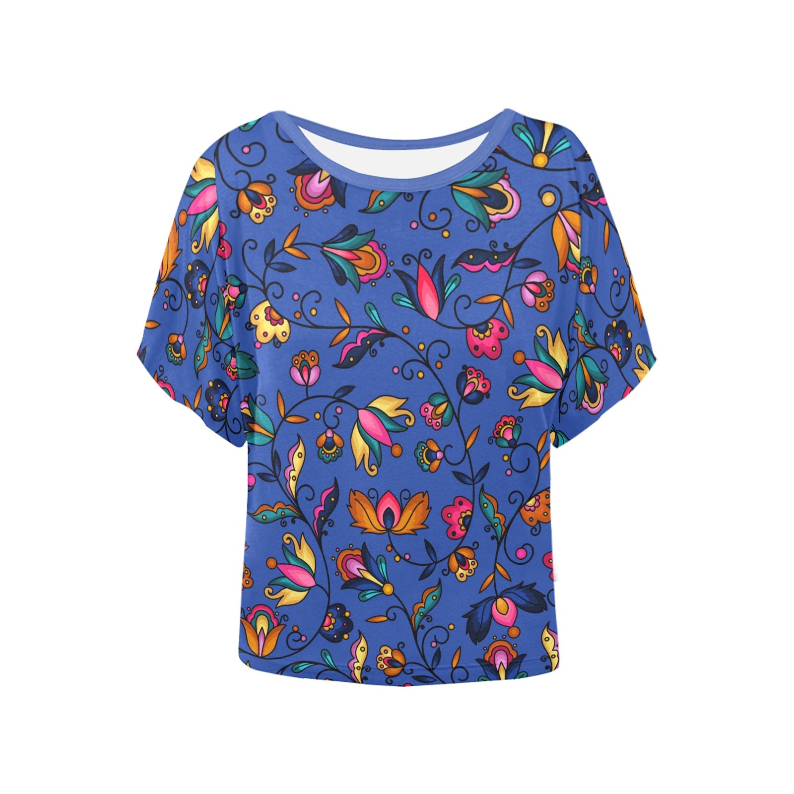 Copper Prairie Petals Blue Women's Batwing-Sleeved Blouse T shirt