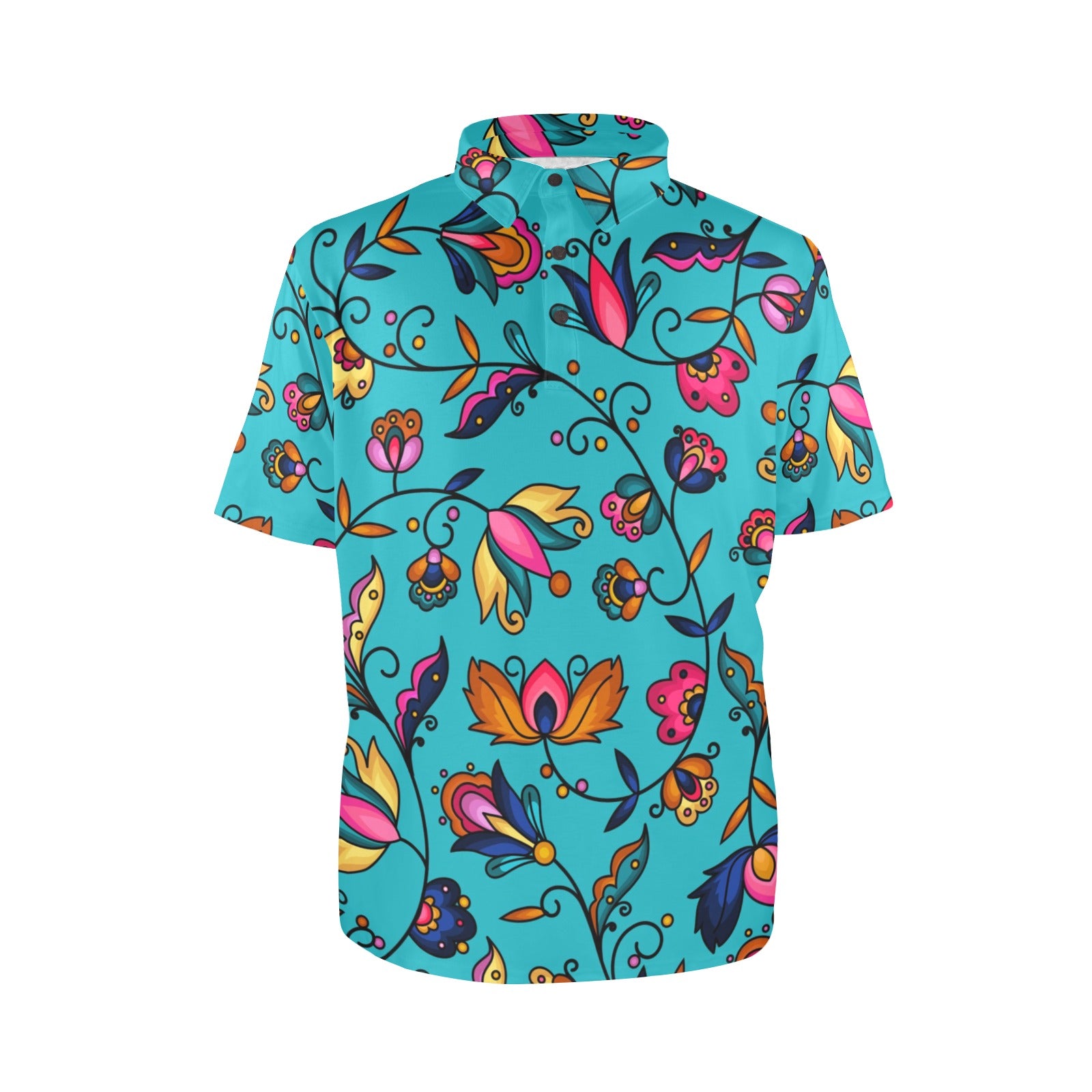 Copper Prairie Petals Turquoise Polo Shirt
