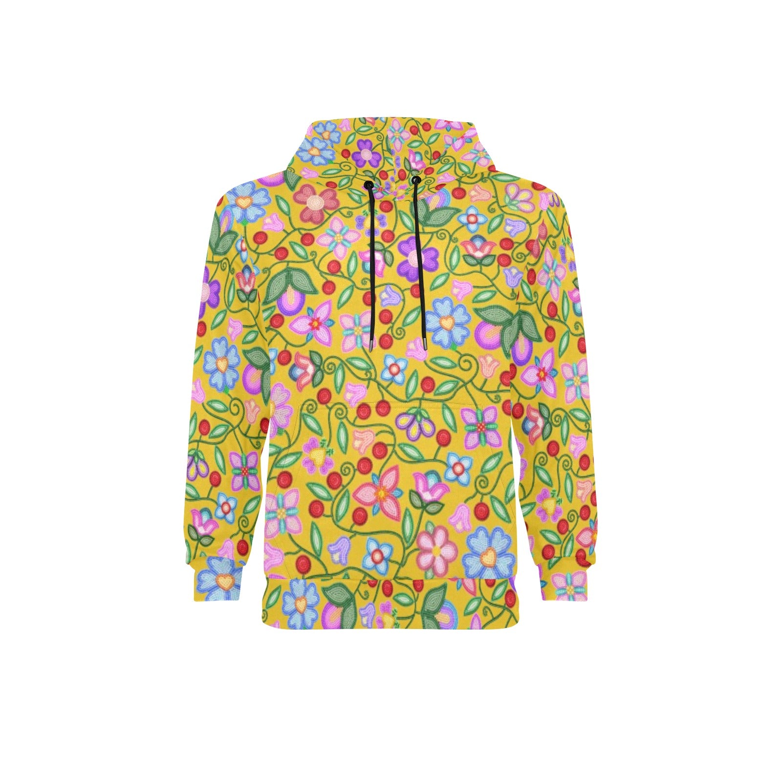 Petal Harmony Ochre Men's Long Sleeve Fleece Hoodie
