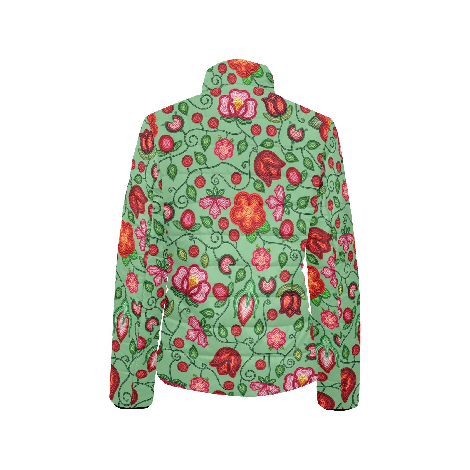 Rose Reverie Green Women's Stand Collar Padded Jacket