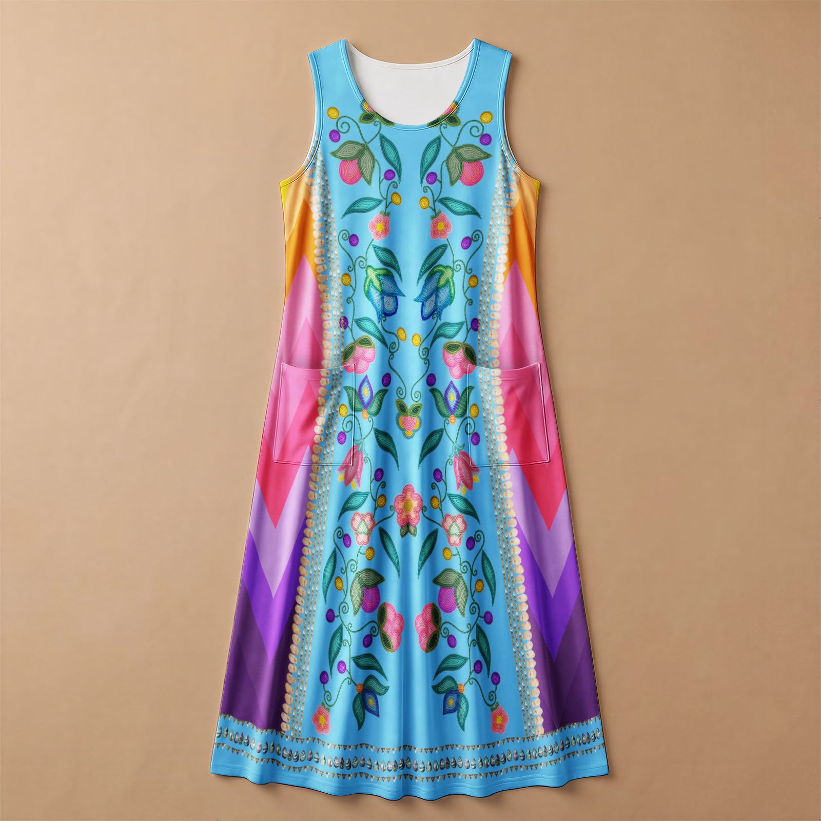 Beaded Offering Turquoise 1 Women's Sleeveless Long Dress
