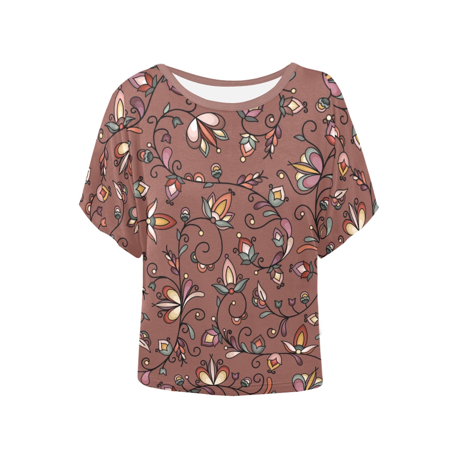 Burnt Sky Petals Brown Women's Batwing-Sleeved Blouse T shirt
