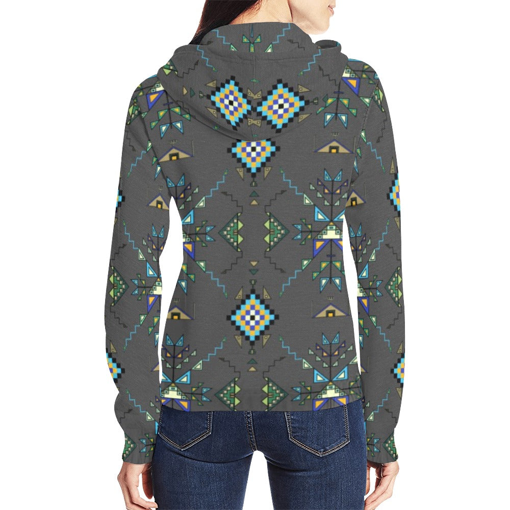 Bear Shield Gray Full Zip Hoodie for Women