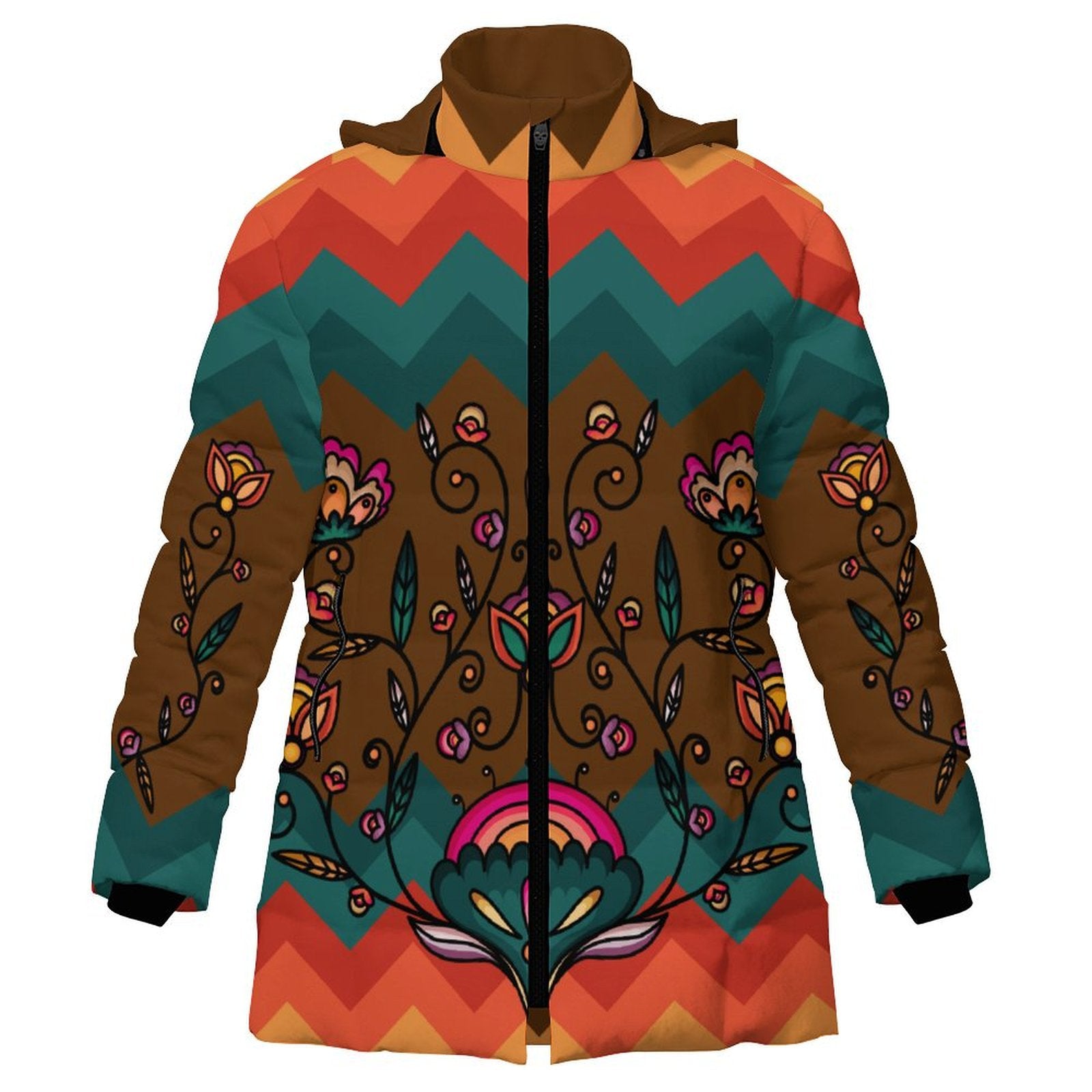 Maple Shine Ribbon Rose Women's Hooded Puffer Coat