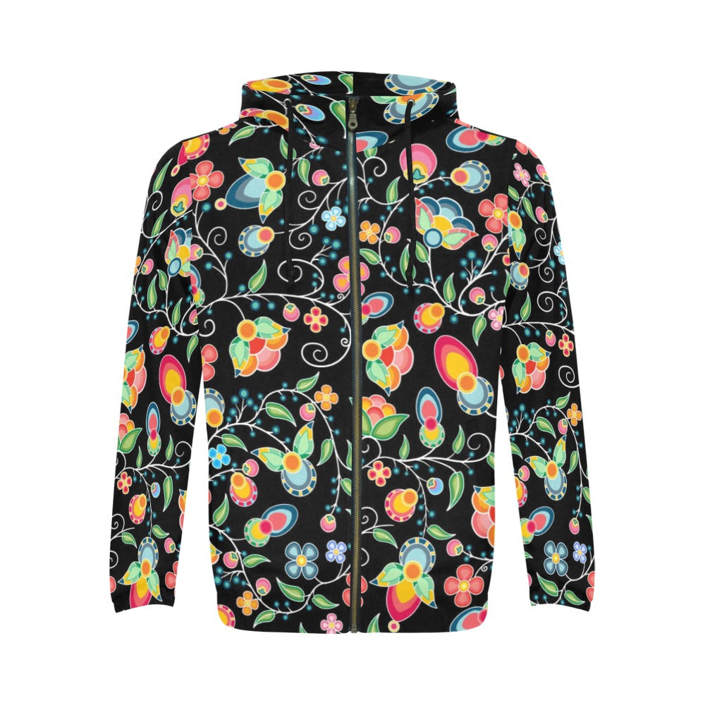 Floral Bounty Black Men's Zipper Hoodie