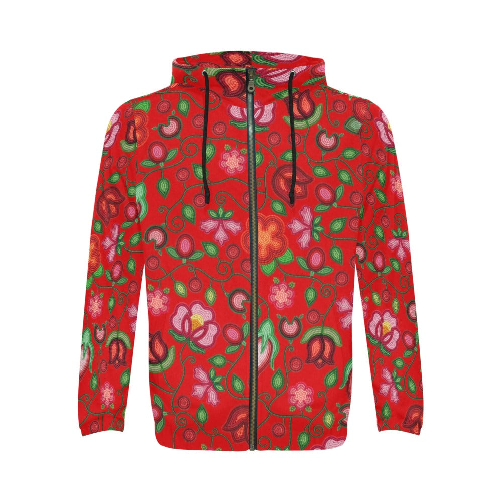 Rose Reverie Red Men's Zipper Hoodie