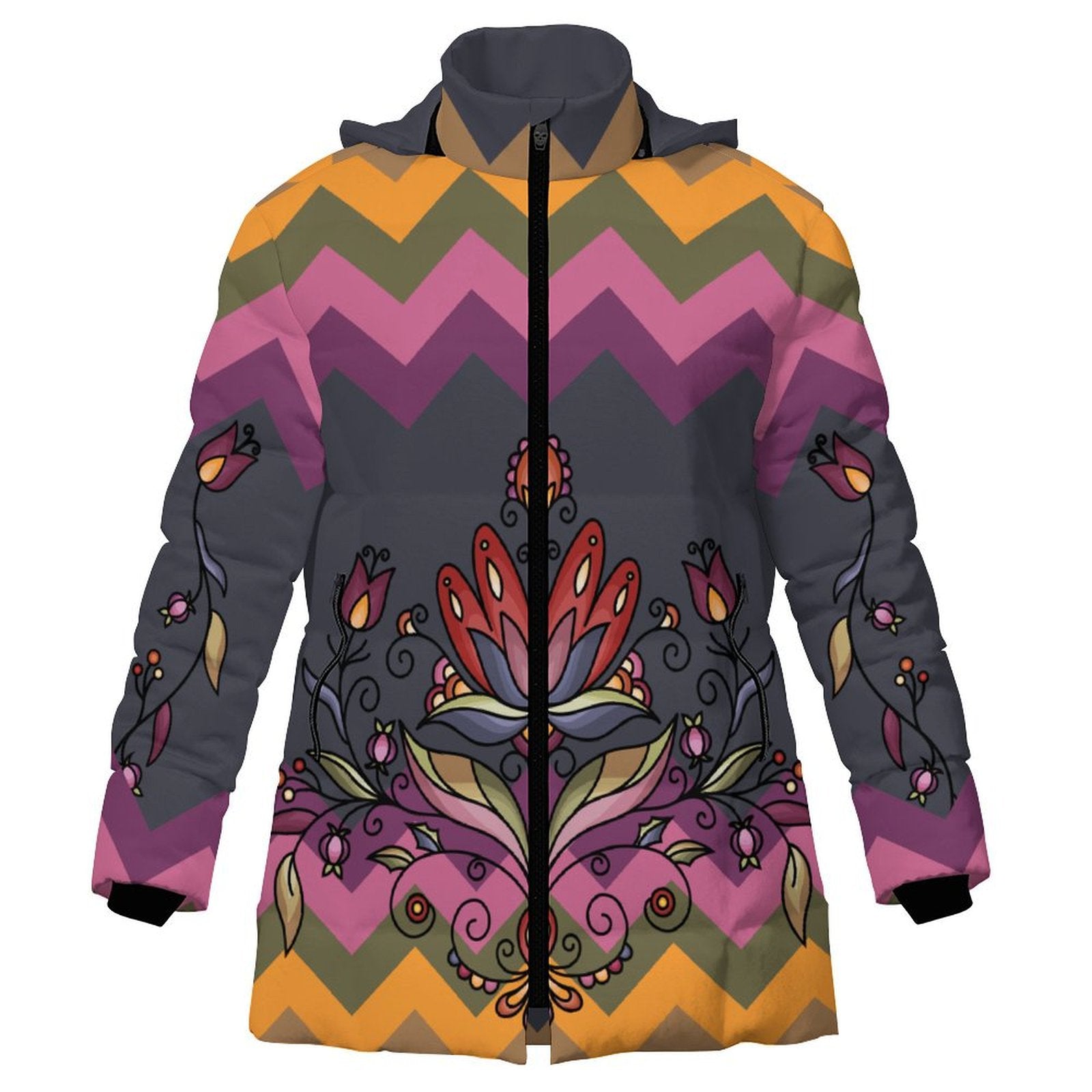 Red Willow Whispers Women's Hooded Puffer Coat