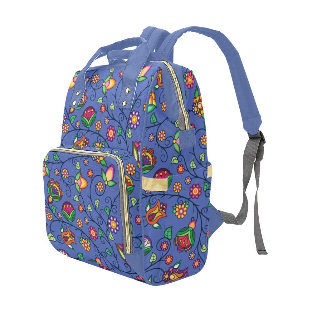 Heartbeat Petals Blue Multi-Function Diaper Backpack/Diaper Bag
