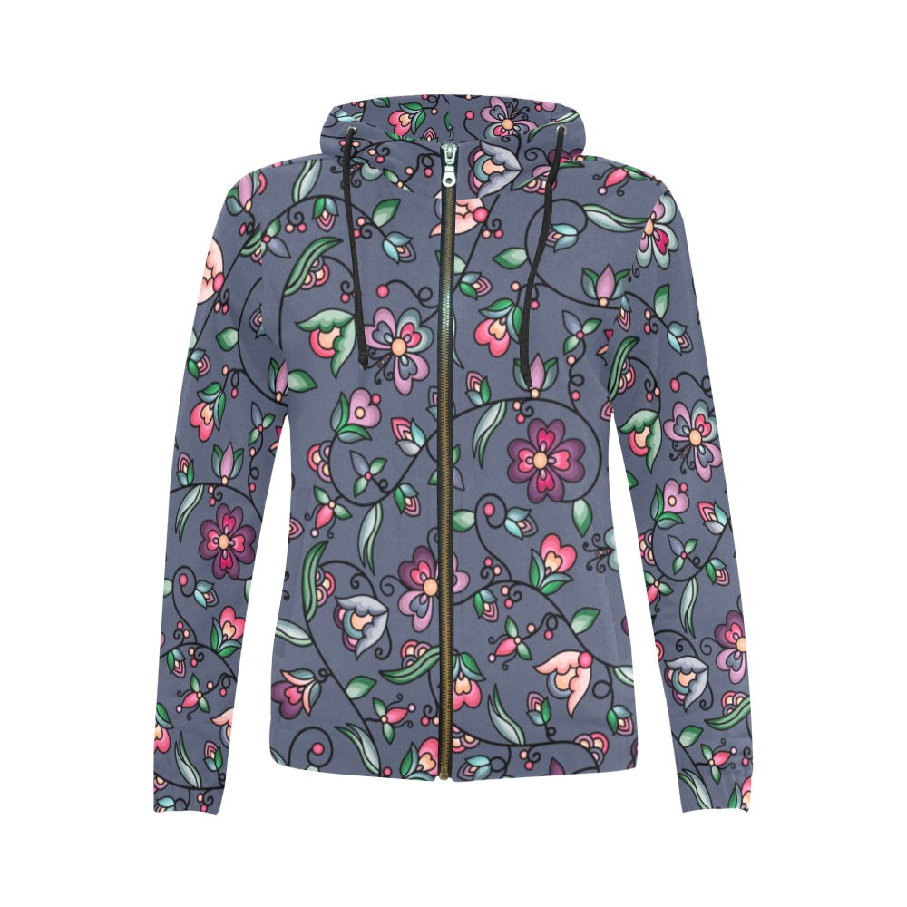 Amber Evening Garland Blue Full Zip Hoodie for Women