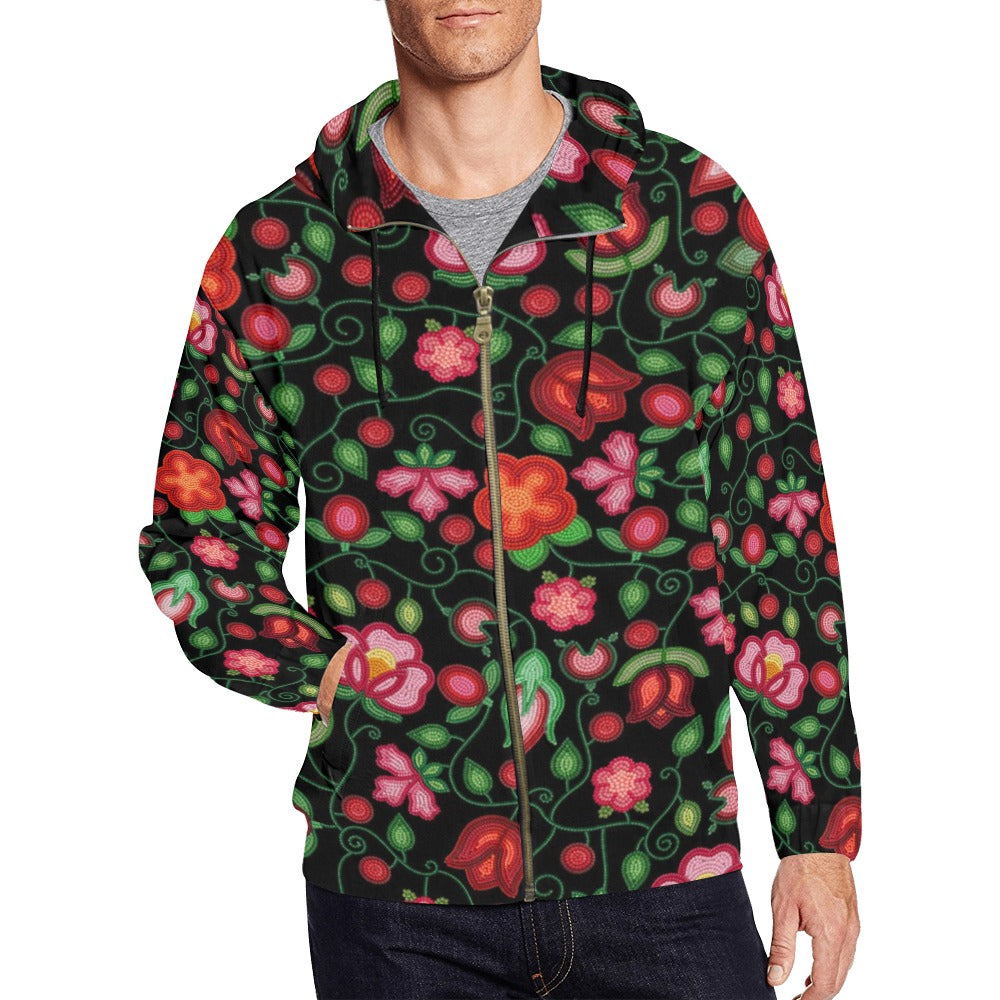 Rose Reverie Black Men's Zipper Hoodie