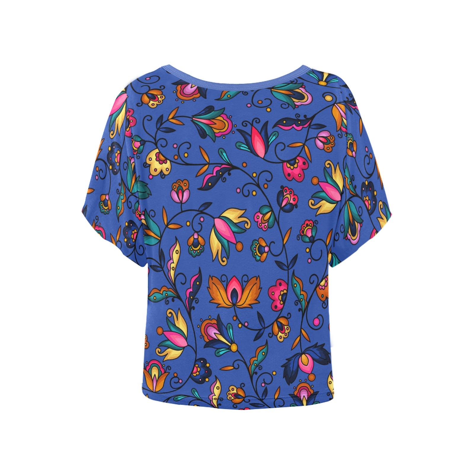 Copper Prairie Petals Blue Women's Batwing-Sleeved Blouse T shirt