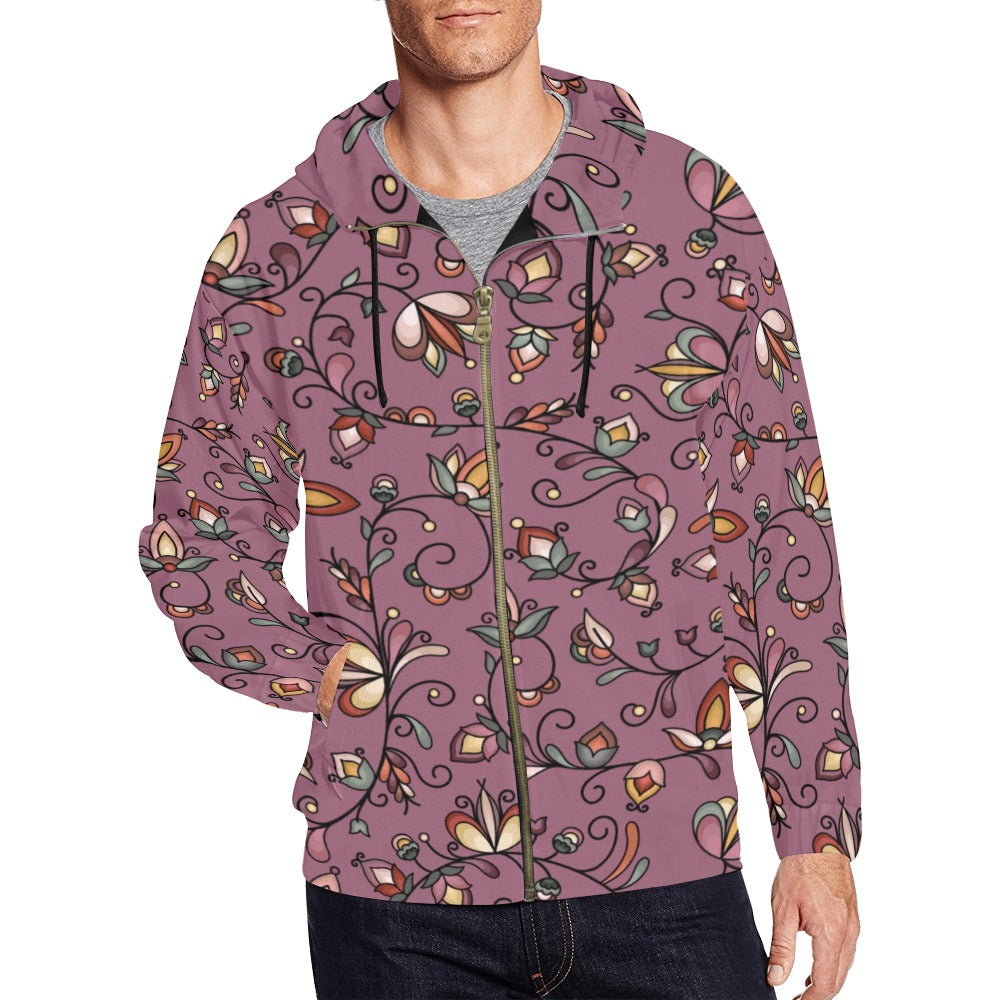 Burnt Sky Petals Magenta Men's Zipper Hoodie
