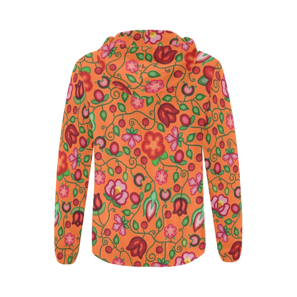 Rose Reverie Orange Full Zip Hoodie for Women