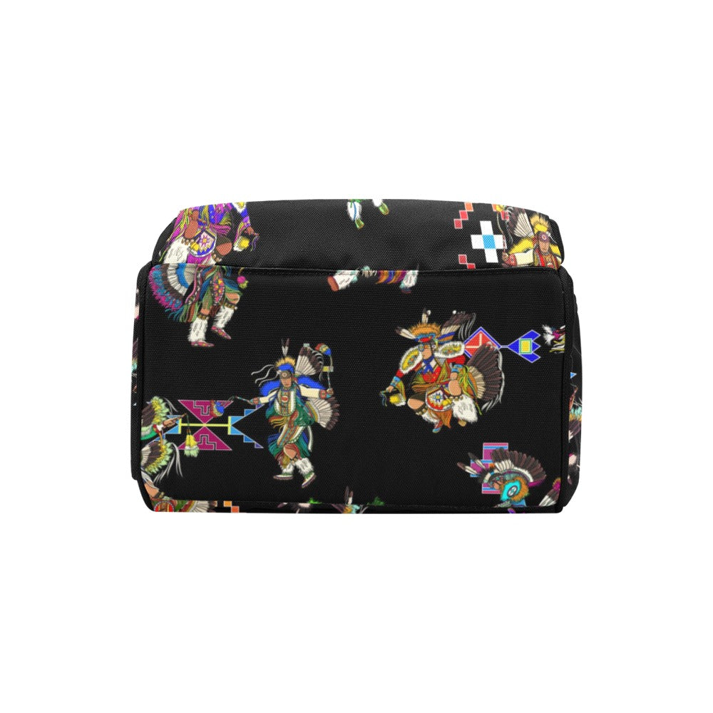 Men's Fancy Dancer Black Multi-Function Diaper Backpack/Diaper Bag