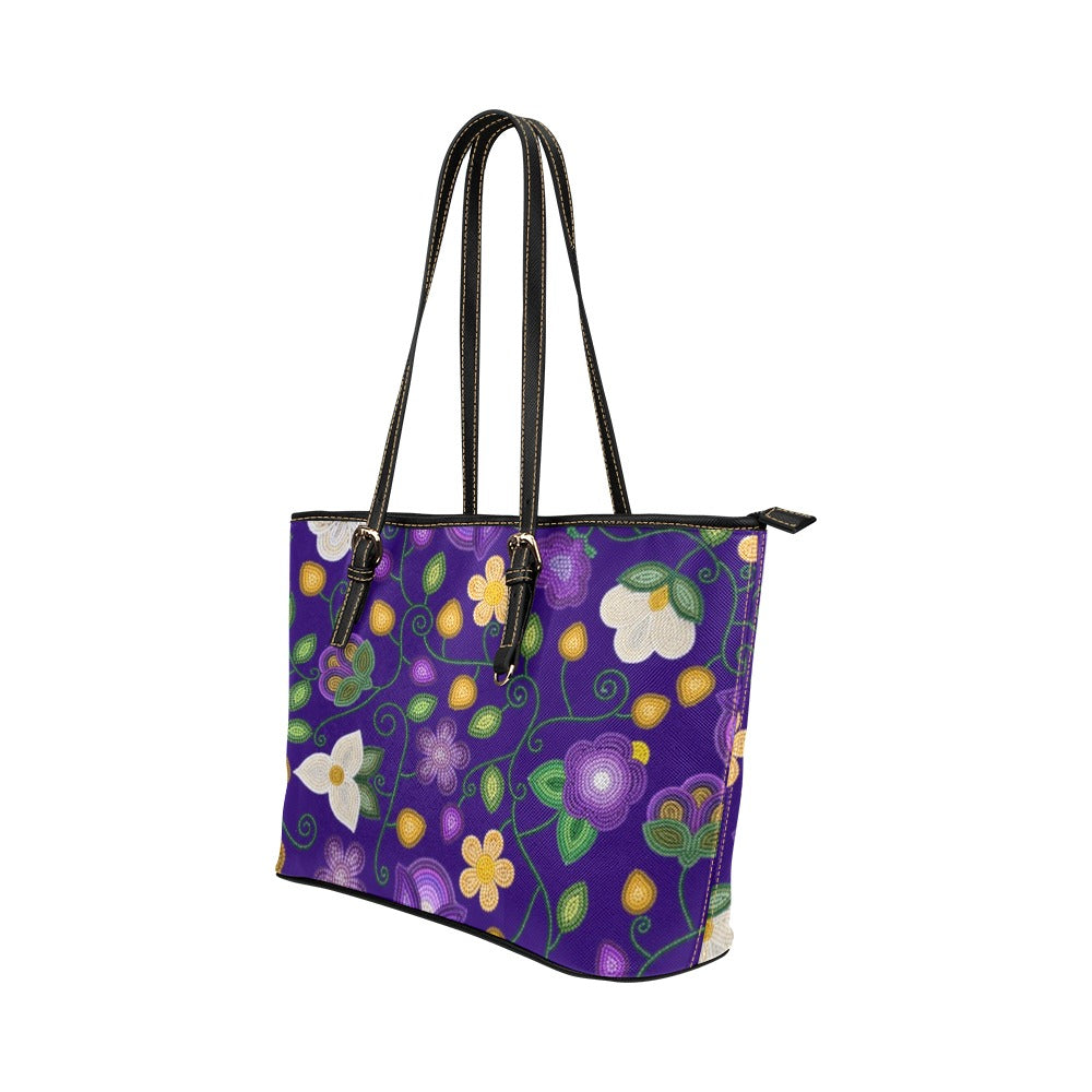Midnight Moss Bloom Aubergine Leather Tote Bag/Large