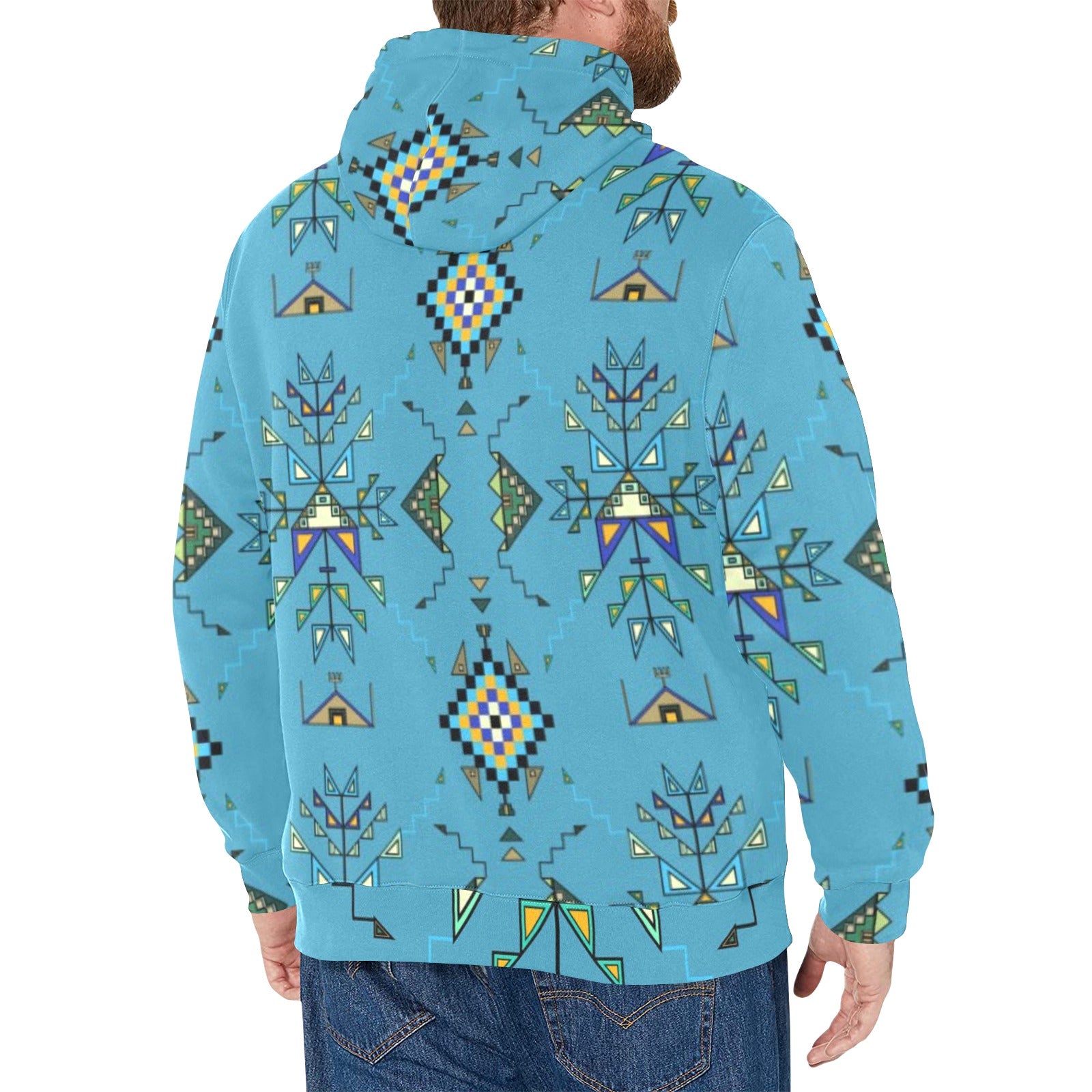 Bear Shield Blue Men's Long Sleeve Fleece Hoodie