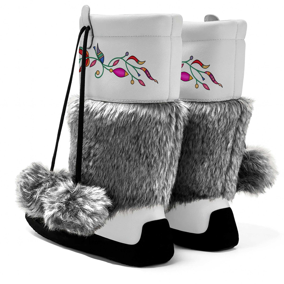 Ancestral Embers White Real Leather MocLux Calf with Grey Fur