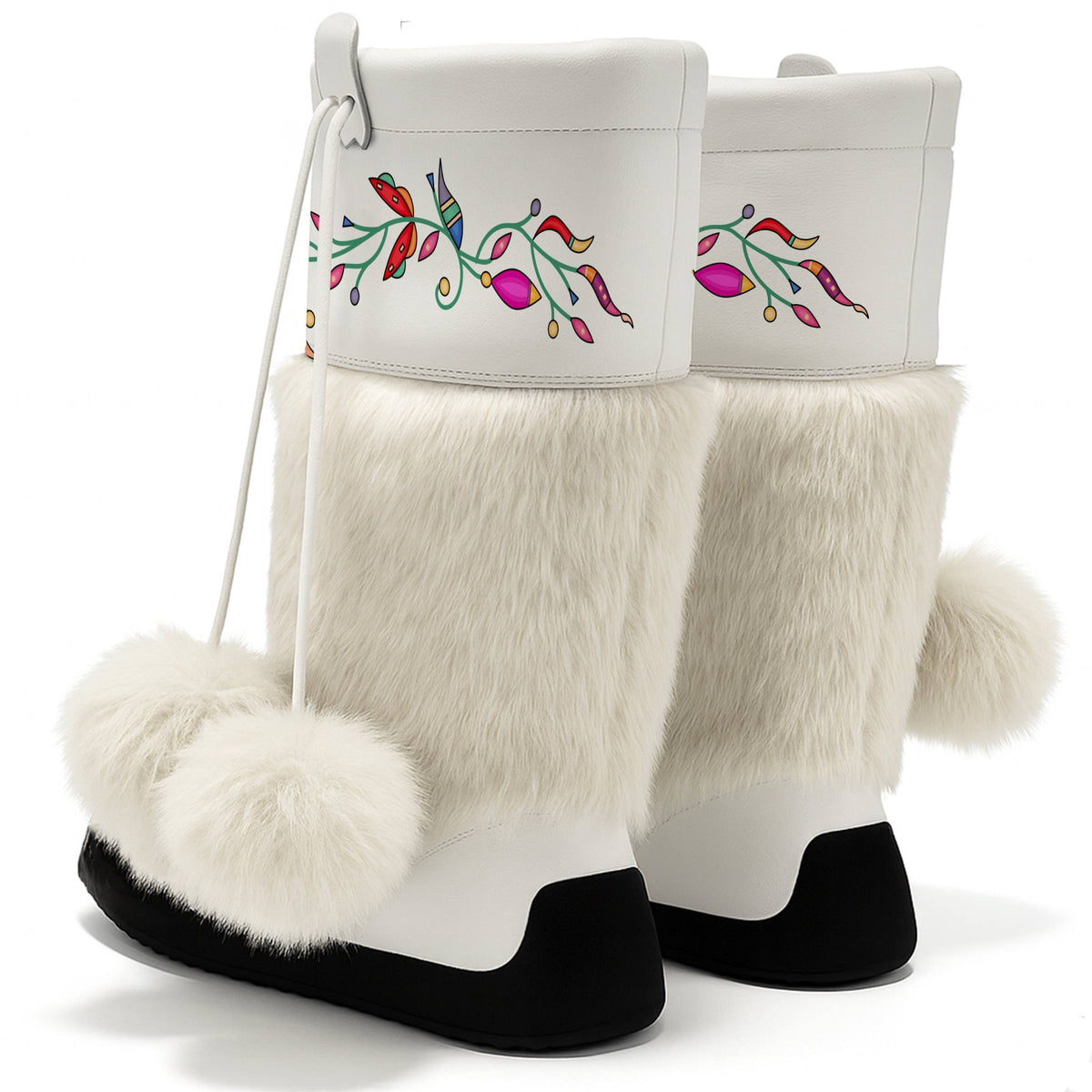 Ancestral Embers White Real Leather MocLux Calf with White Fur