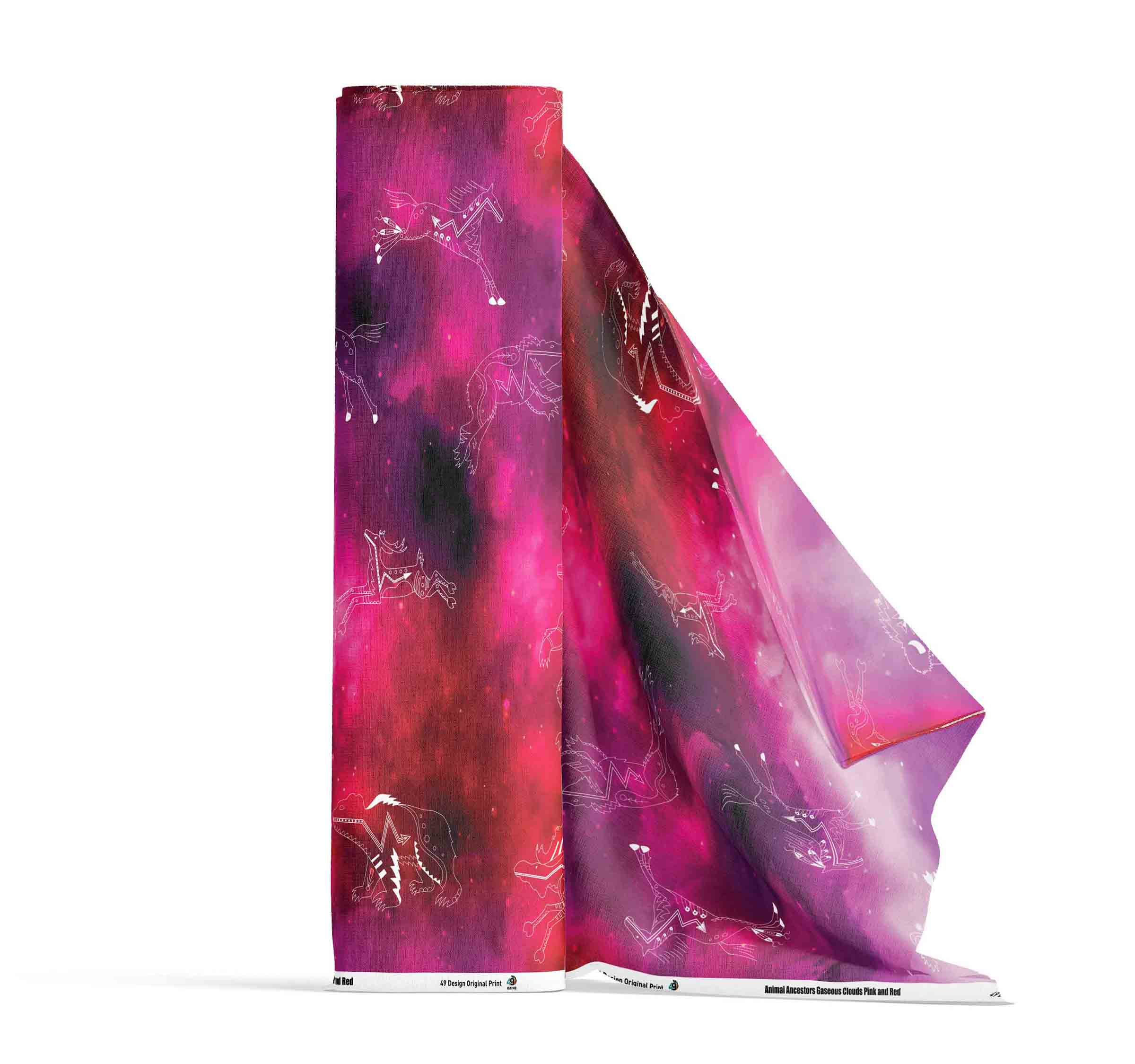 Animal Ancestors Gaseous Clouds Pink and Red 42 Inch Cotton Poplin Pre Order