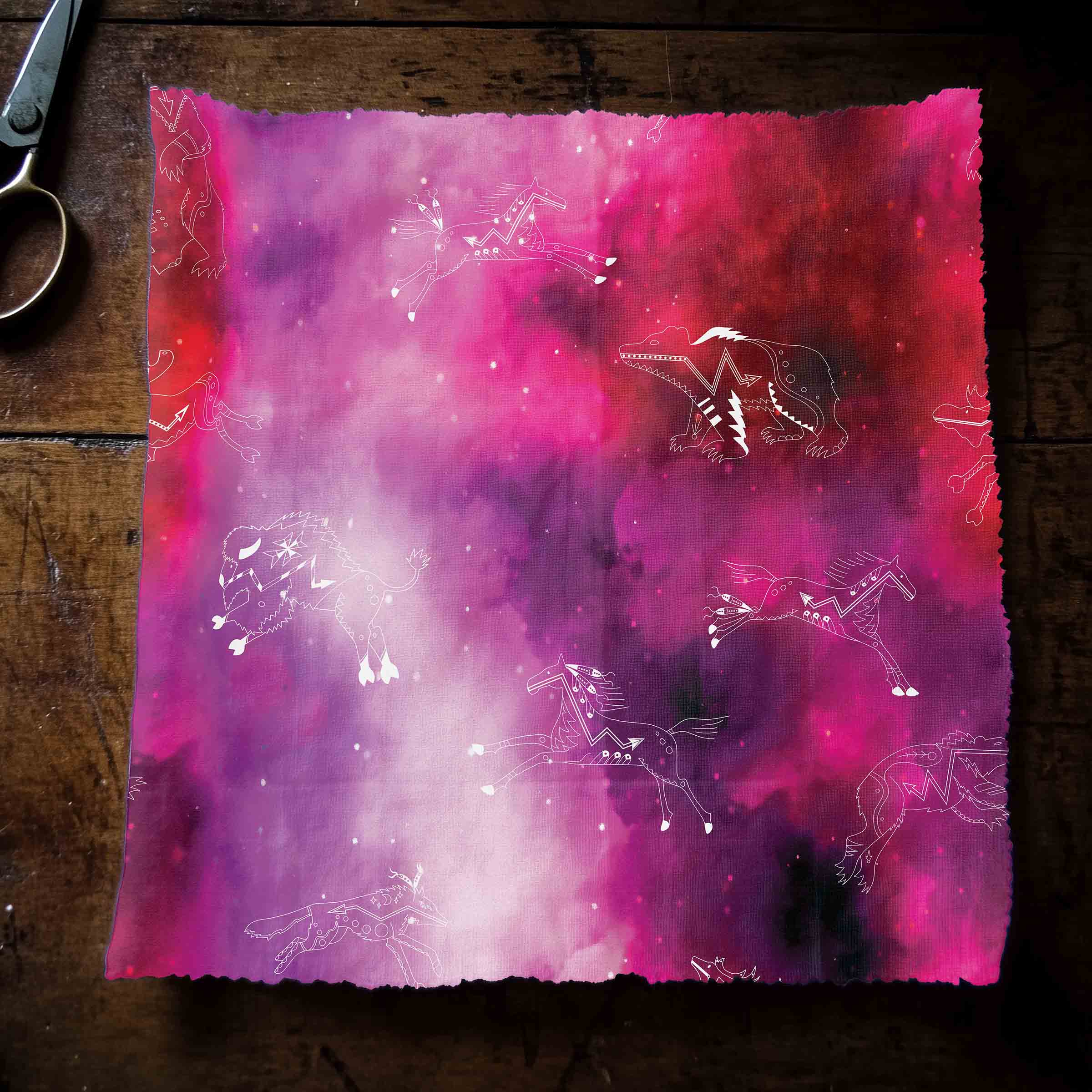 Animal Ancestors Gaseous Clouds Pink and Red 42 Inch Cotton Poplin Pre Order