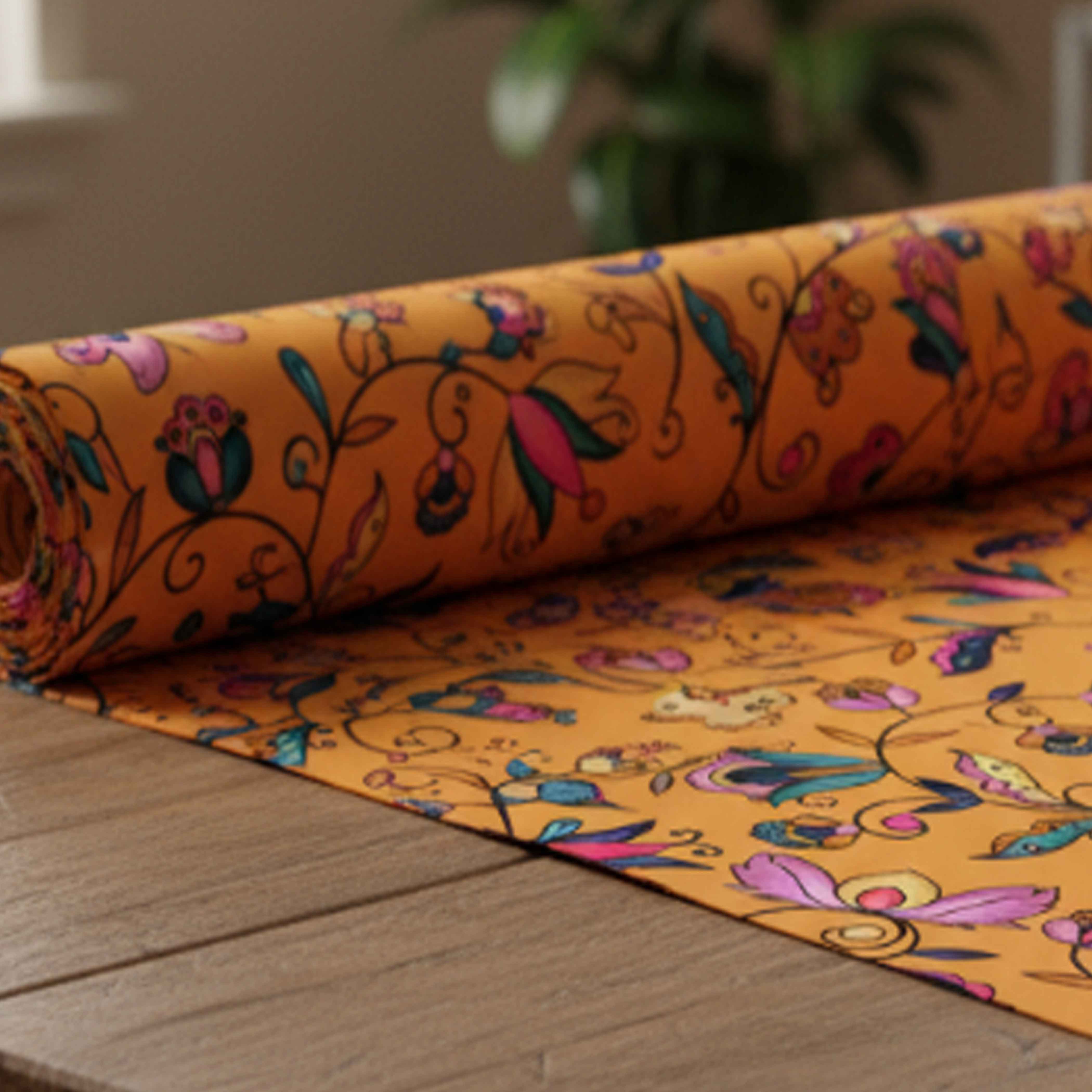 Copper Prairie Petals Orange Satin Fabric By the Yard Pre Order