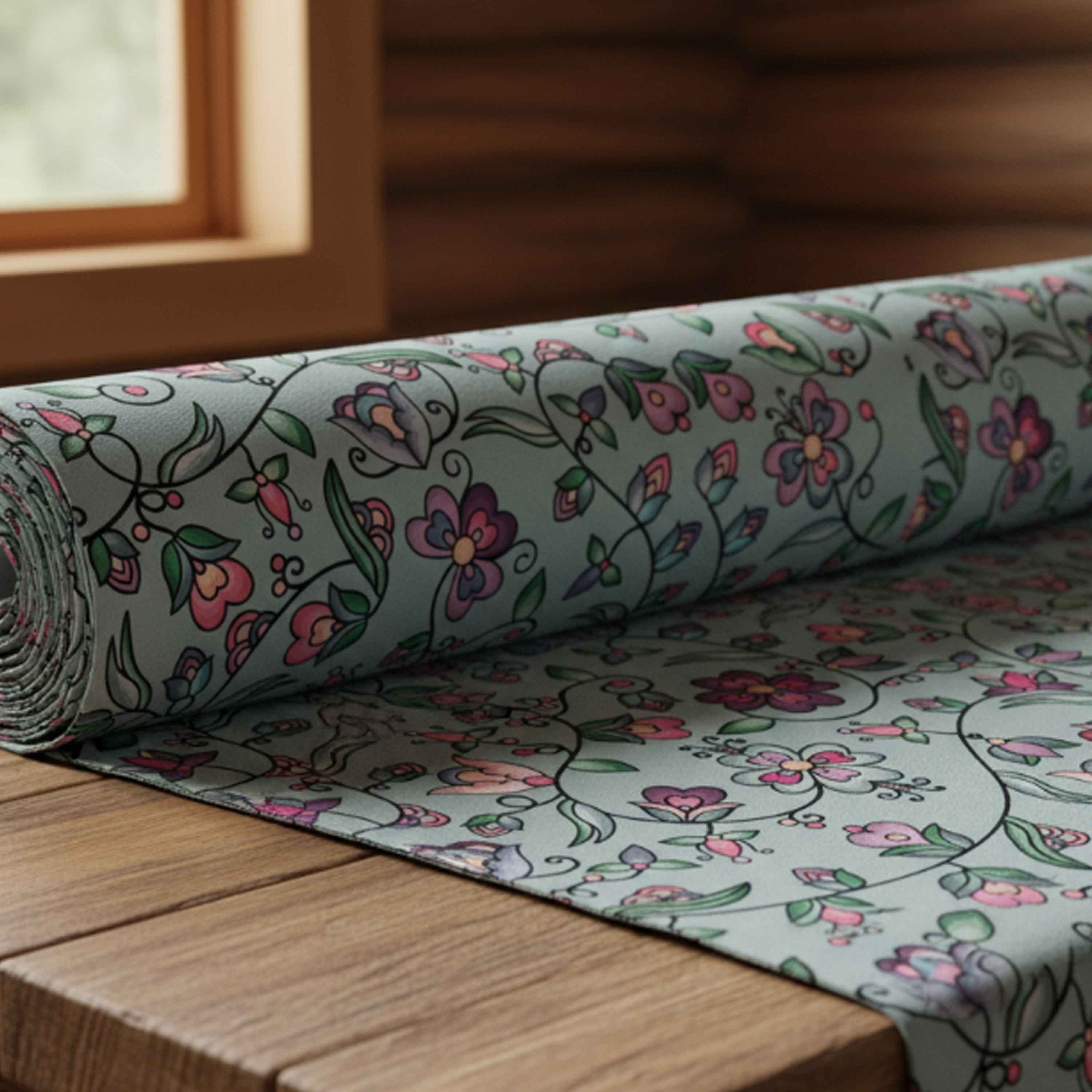 Amber Evening Garland Turquoise Satin Fabric By the Yard Pre Order