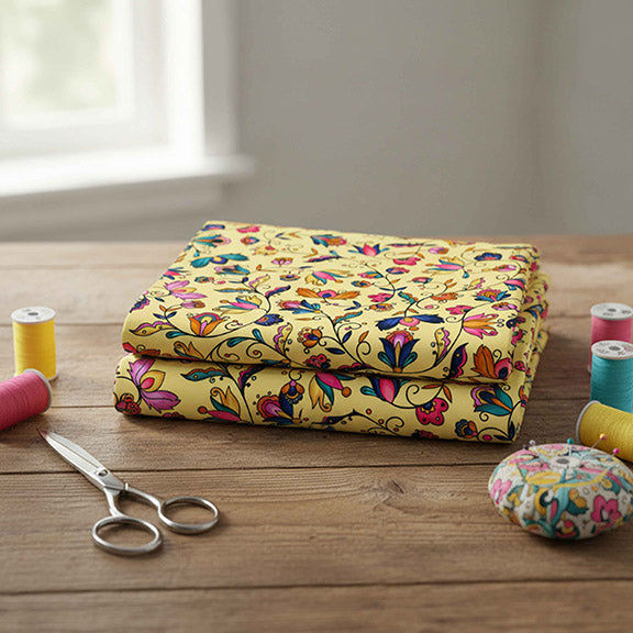 Copper Prairie Petals Yellow 42 Inch Cotton Poplin Pre Order