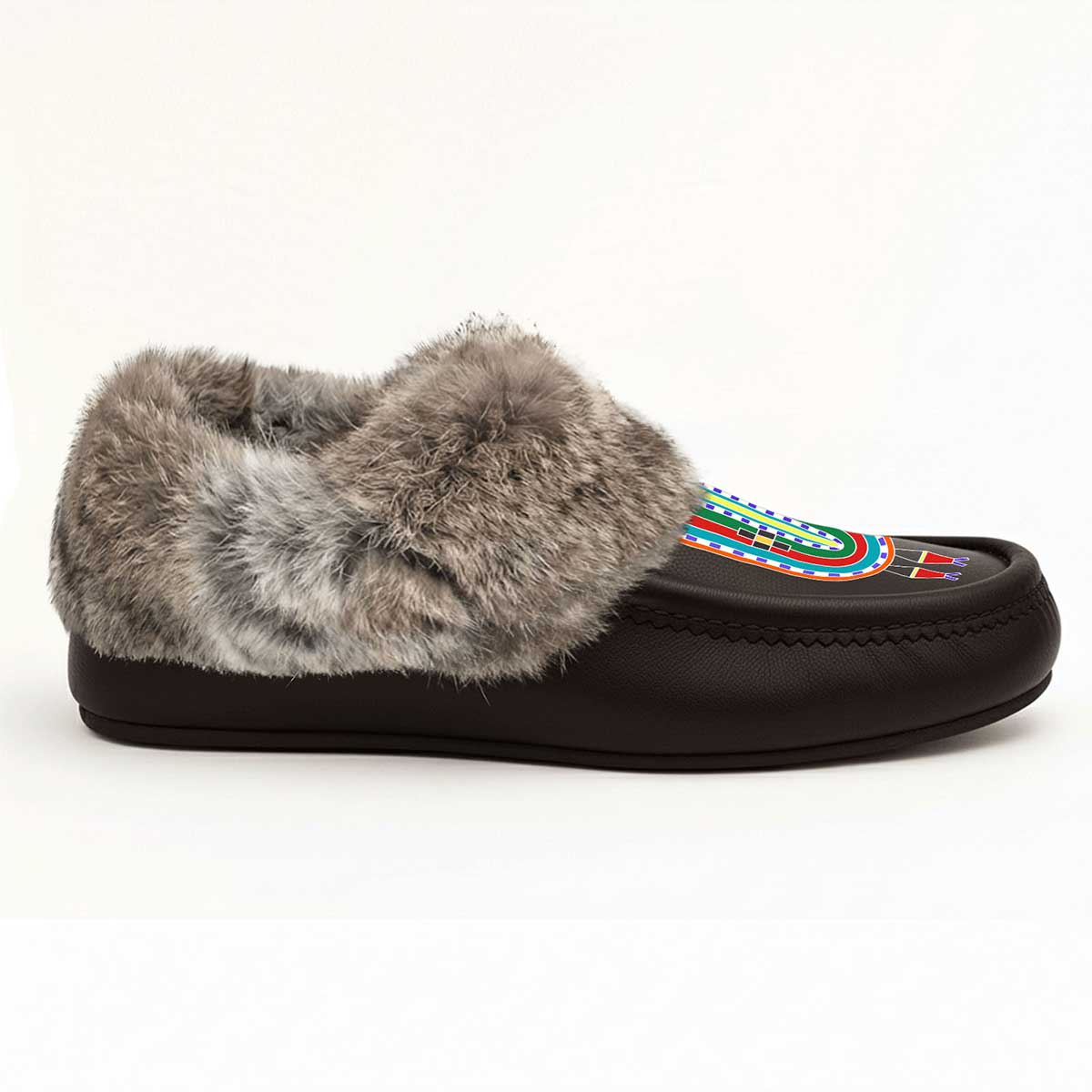 River Hold Brown Leather Mottled Fur Moccasin