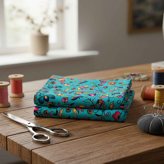 Copper Prairie Petals Turquoise Satin Fabric By the Yard Pre Order