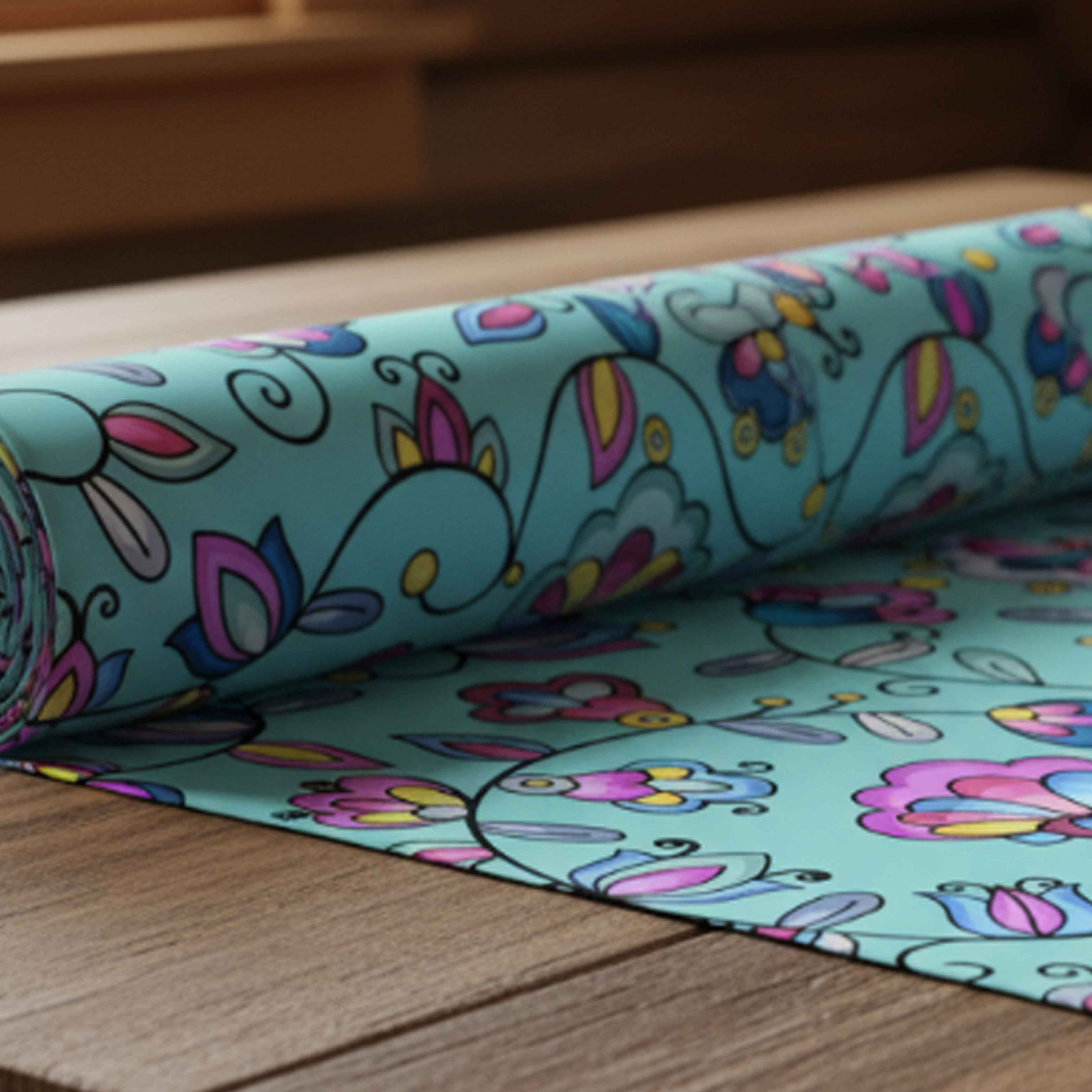 Autumn Bundle Blessing Turquoise Satin Fabric By the Yard Pre Order