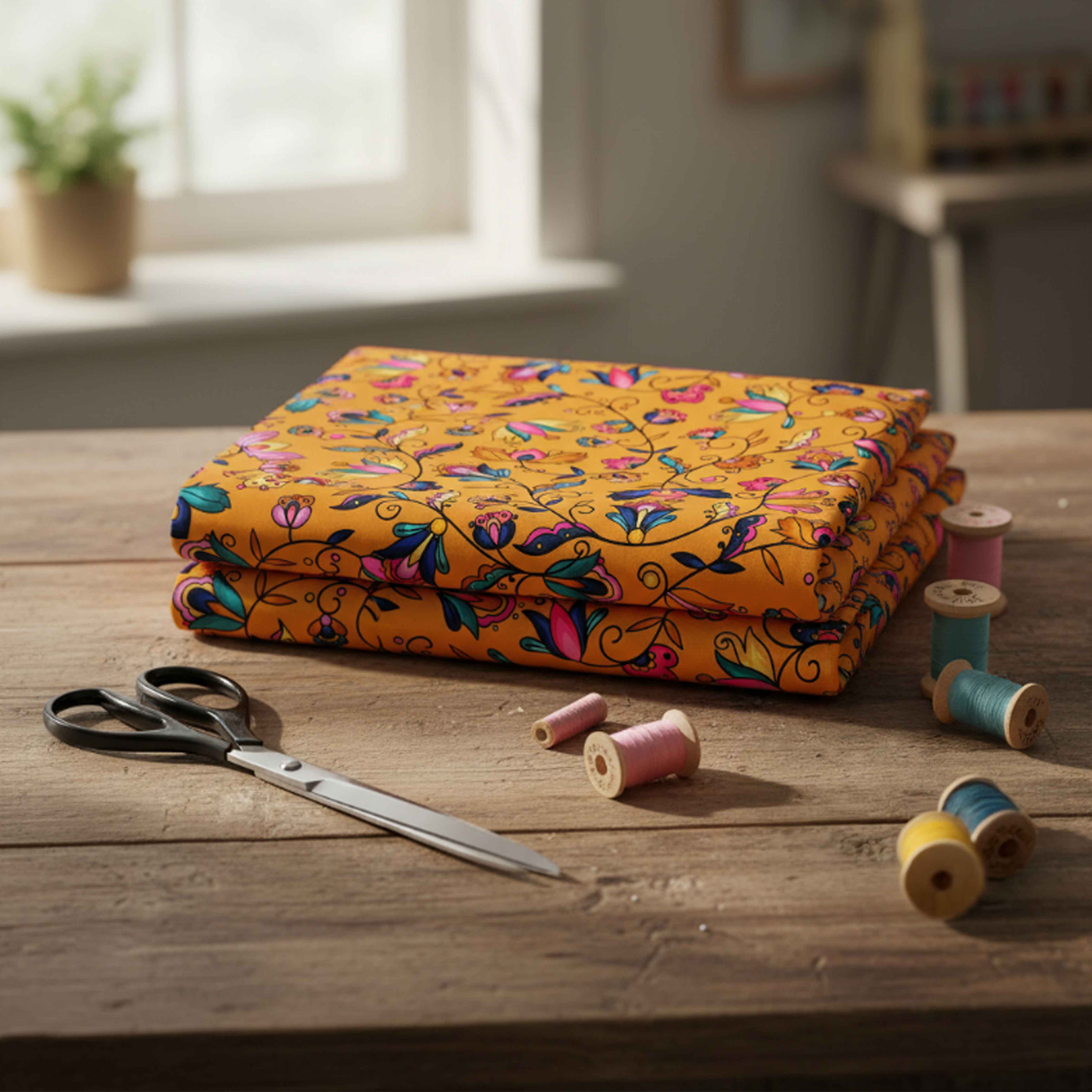 Copper Prairie Petals Orange Satin Fabric By the Yard Pre Order