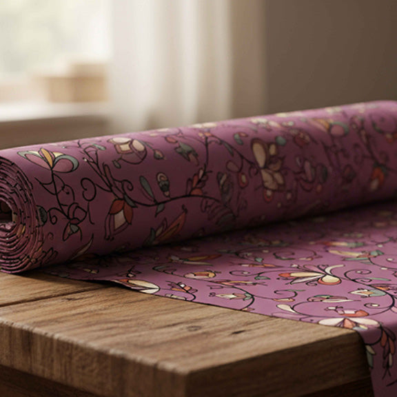 Burnt Sky Petals Magenta Satin Fabric By the Yard Pre Order