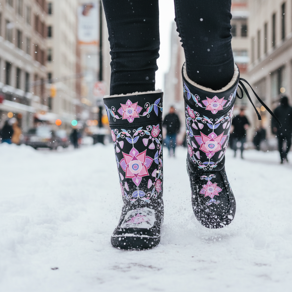 Frost Flower Circle Black Real Leather MocLux Tall