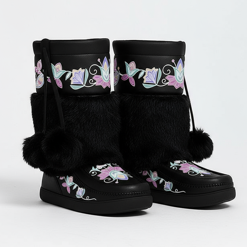 Moonlit Frost Real Black Leather MocLux Calf with Fur