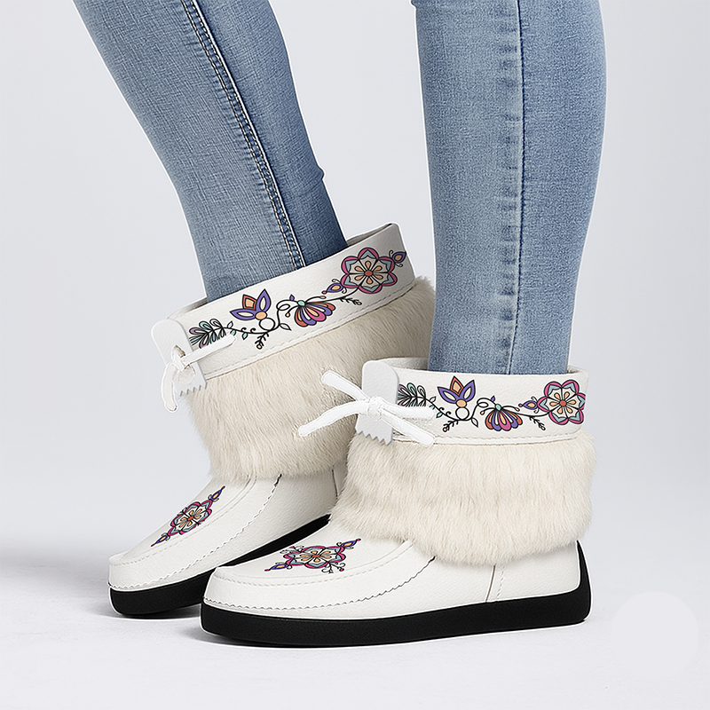 Aurora Petal Glow Leather MocLux Ankle with Fur