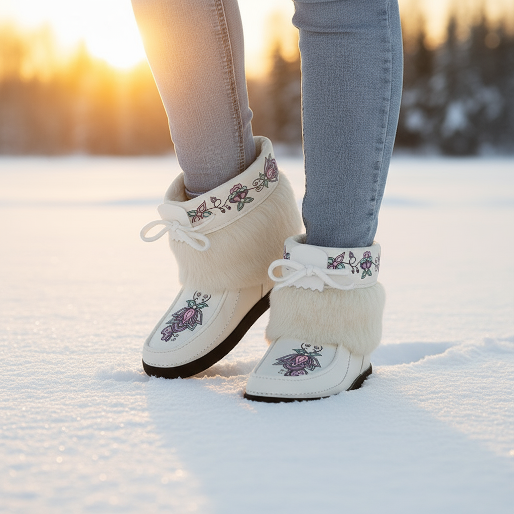 Snow Petal Spirit Leather MocLux Ankle with Fur