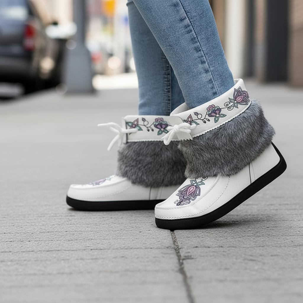 Snow Petal Spirit Leather MocLux Ankle with Fur