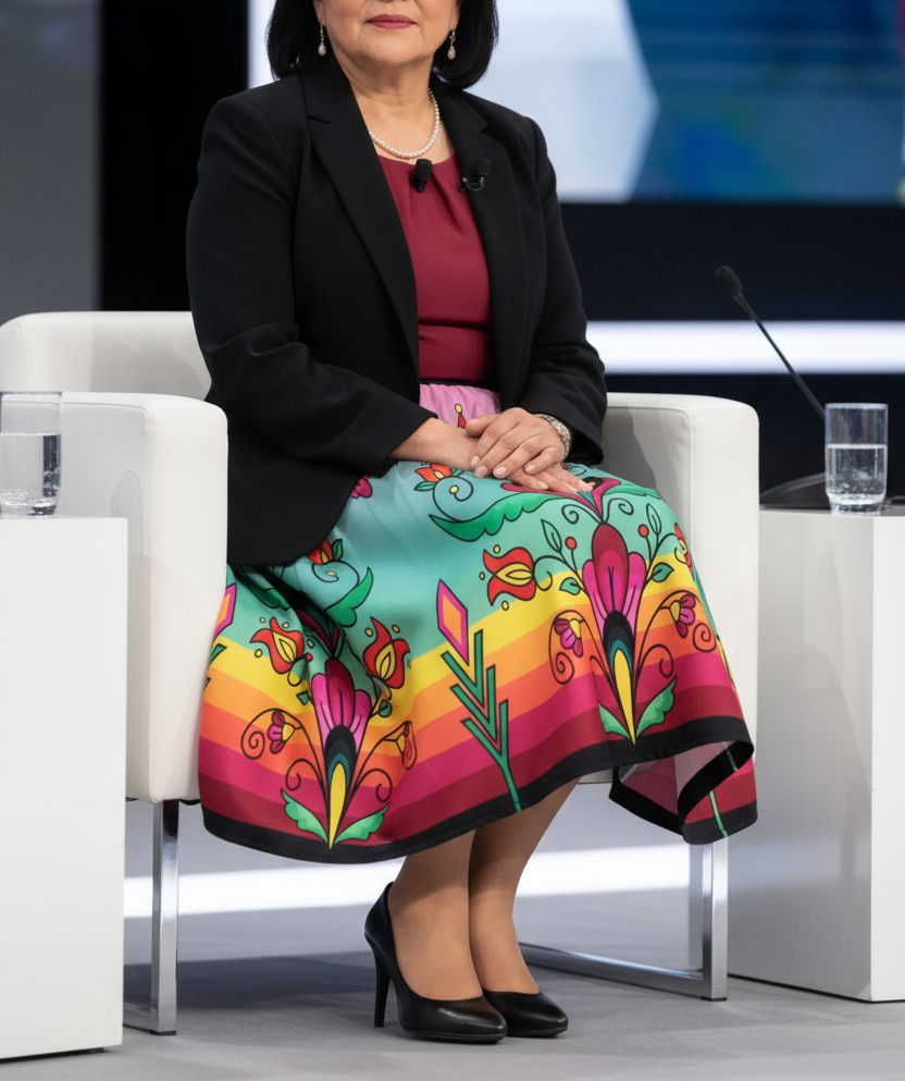 Autumn Kinship Wreath Elastic Waist Pocket Midi Skirt