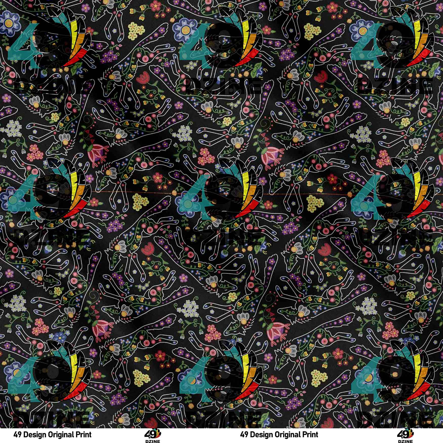 Beaded Floral Wolf 42 Inch Cotton Poplin Pre Order
