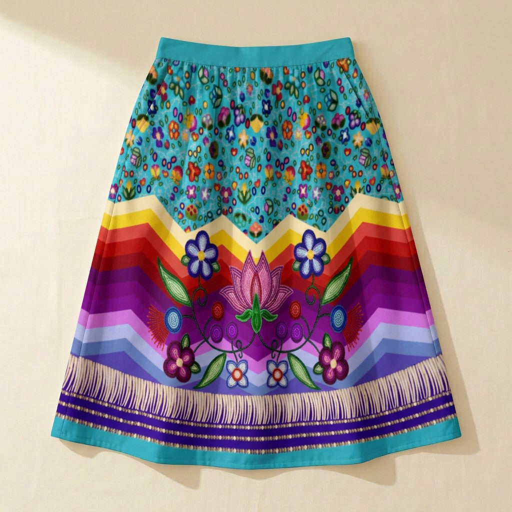 Beaded Offering Blue 3 Elastic Waist Pocket Midi Skirt