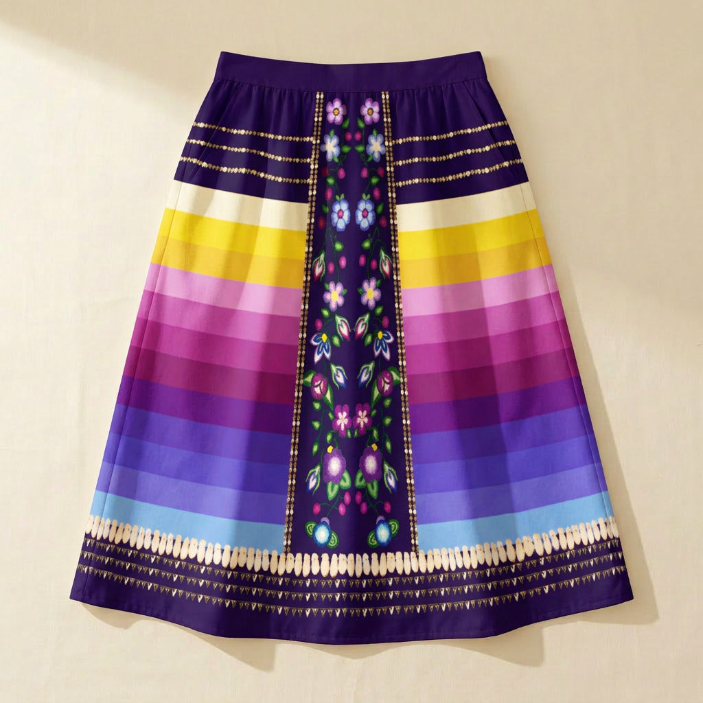 Beaded Offering Purple 2 Elastic Waist Pocket Midi Skirt